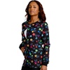 Cherokee Printed Snap Front Womens Scrub Jacket with 2 Pockets(Loving Stars)