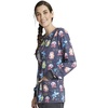 Cherokee Printed Snap Front Womens Scrub Jacket with 2 Pockets(Science Friends)