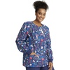 Cherokee Printed Snap Front Womens Scrub Jacket with 2 Pockets(Scrub Life)