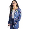 Cherokee Printed Snap Front Womens Scrub Jacket with 2 Pockets(Sweet Tooth)
