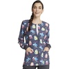 Cherokee Printed Snap Front Womens Scrub Jacket with 2 Pockets(Science Friends)