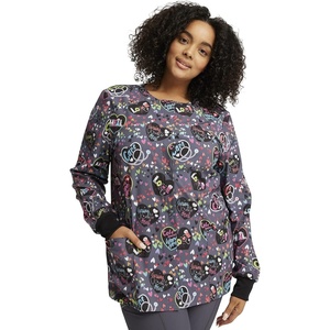 Cherokee Printed Snap Front Womens Scrub Jacket with 2 Pockets(Work of Heart)