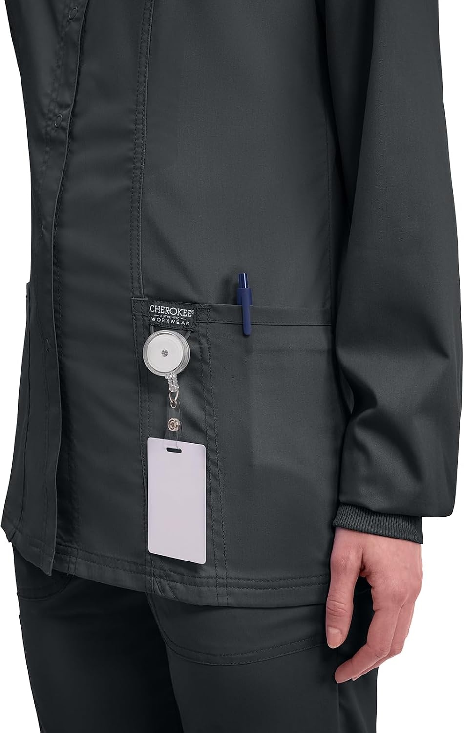 image:imageCherokee WW Revolution Scrub Jackets for Woman Snap Front Nurse JacketBlack