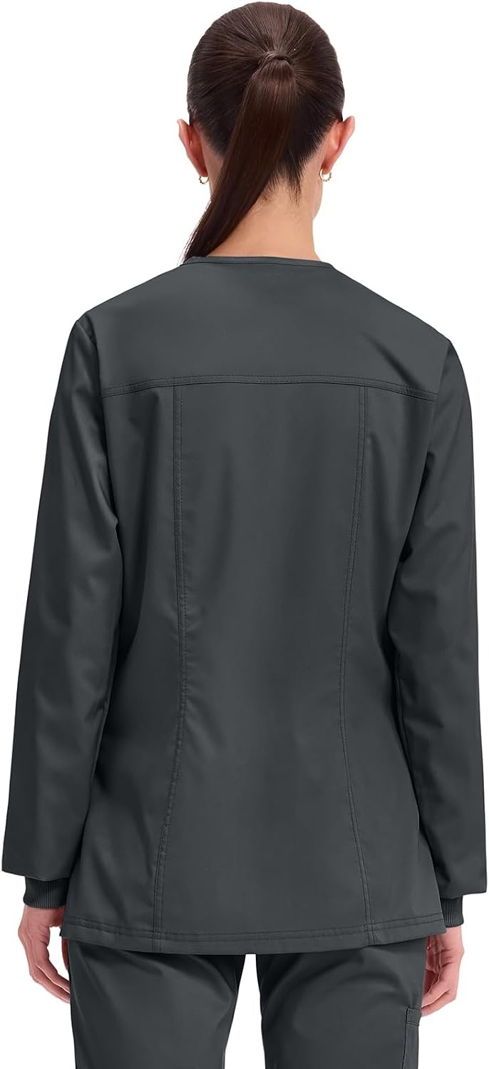 image:imageCherokee WW Revolution Scrub Jackets for Woman Snap Front Nurse JacketBlack