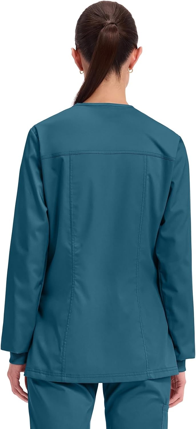 image:imageCherokee WW Revolution Scrub Jackets for Woman Snap Front Nurse JacketCaribbean Blue