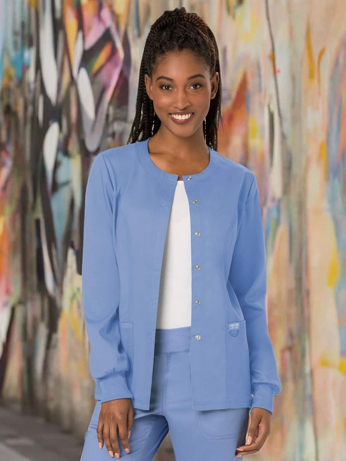image:imageCherokee WW Revolution Scrub Jackets for Woman Snap Front Nurse JacketCiel