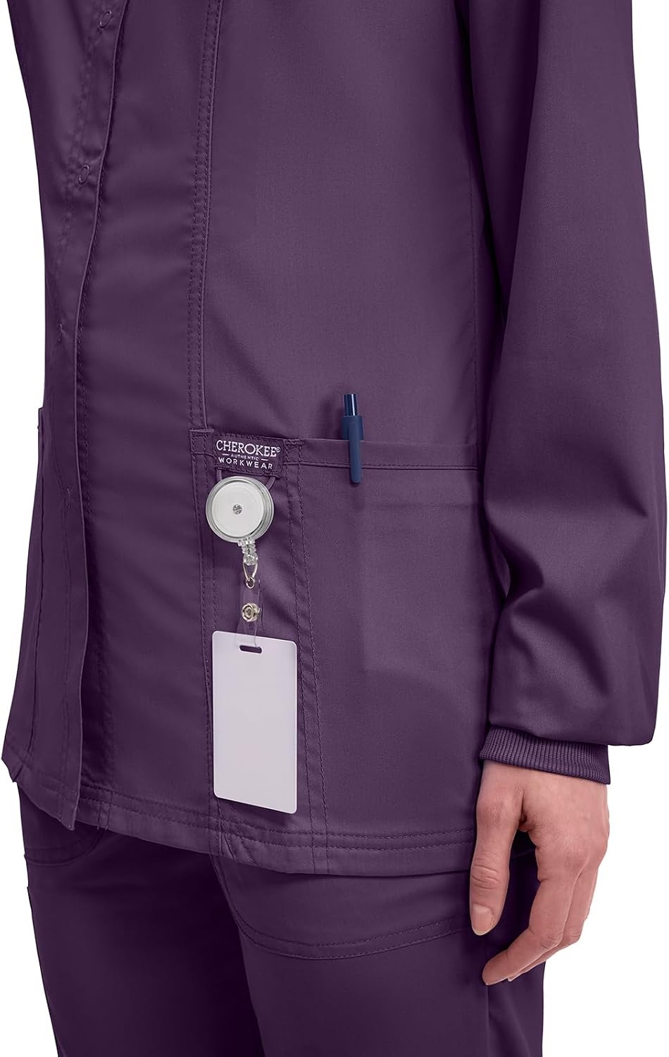 image:imageCherokee WW Revolution Scrub Jackets for Woman Snap Front Nurse JacketEggplant