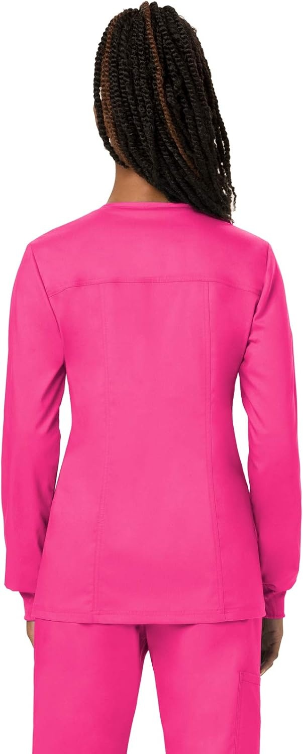 image:imageCherokee WW Revolution Scrub Jackets for Woman Snap Front Nurse JacketElectric Pink