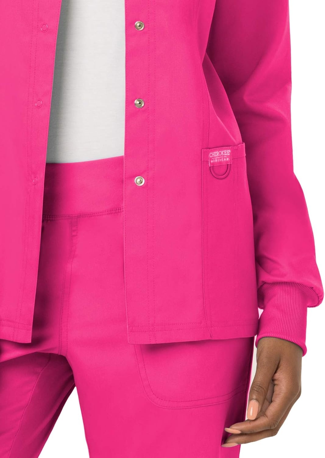image:imageCherokee WW Revolution Scrub Jackets for Woman Snap Front Nurse JacketElectric Pink