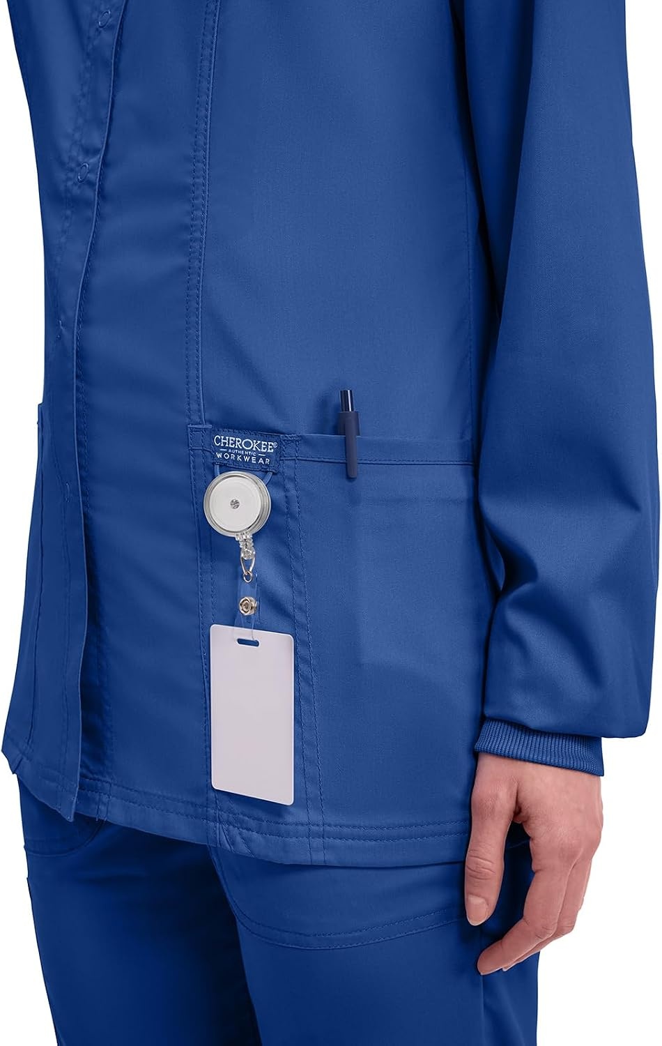image:imageCherokee WW Revolution Scrub Jackets for Woman Snap Front Nurse JacketGalaxy Blue