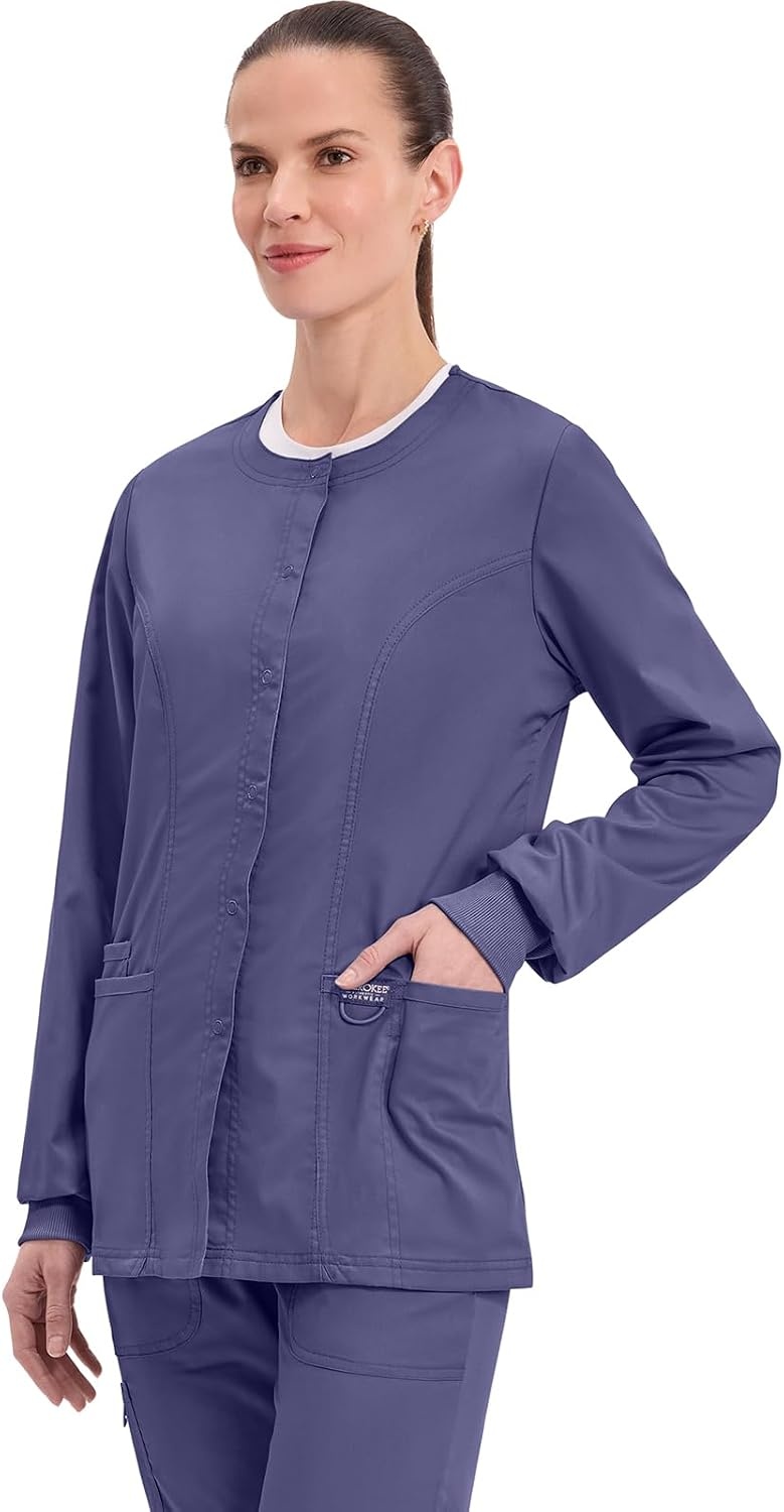 image:imageCherokee WW Revolution Scrub Jackets for Woman Snap Front Nurse JacketGrape