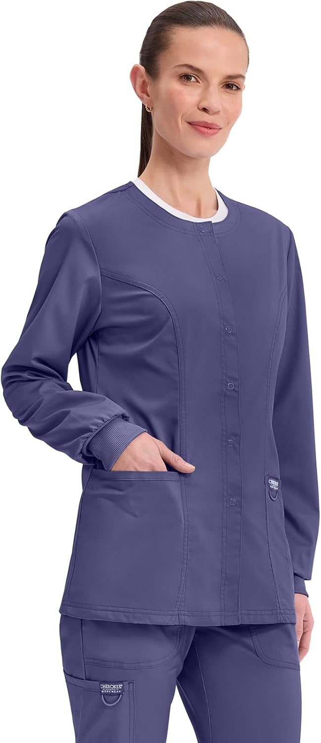 image:imageCherokee WW Revolution Scrub Jackets for Woman Snap Front Nurse JacketGrape