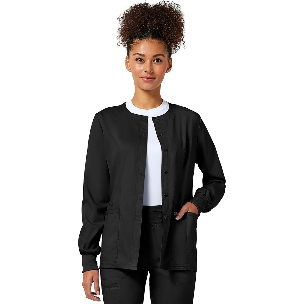 image:imageCherokee WW Revolution Scrub Jackets for Woman Snap Front Nurse JacketBlack