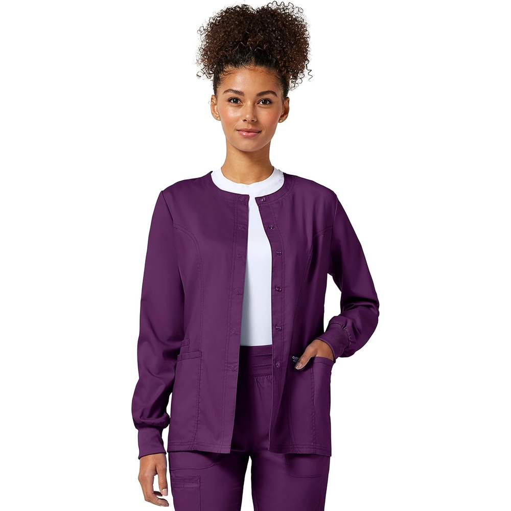 image:imageCherokee WW Revolution Scrub Jackets for Woman Snap Front Nurse JacketEggplant