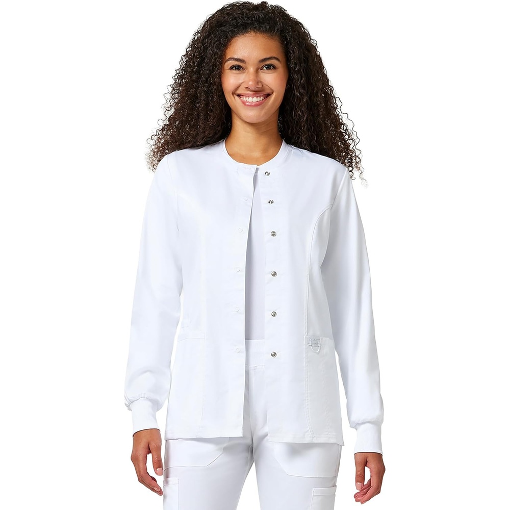 image:imageCherokee WW Revolution Scrub Jackets for Woman Snap Front Nurse JacketWhite