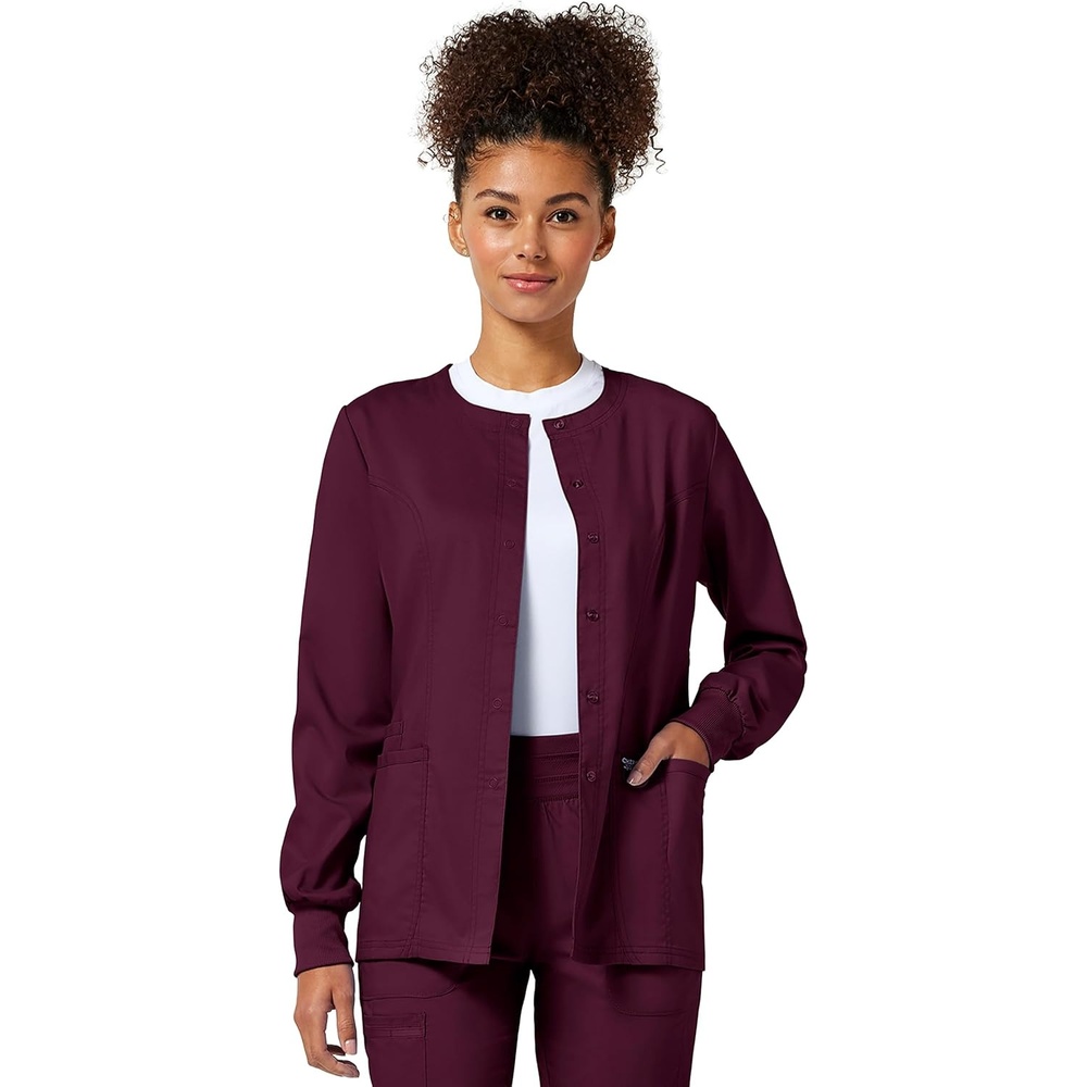 image:imageCherokee WW Revolution Scrub Jackets for Woman Snap Front Nurse JacketWine