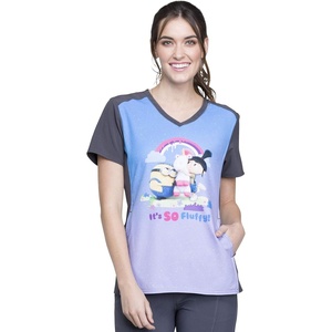 Tooniforms V-Neck Women Scrub Top Modern Classic Fit(Minions Rainbow)