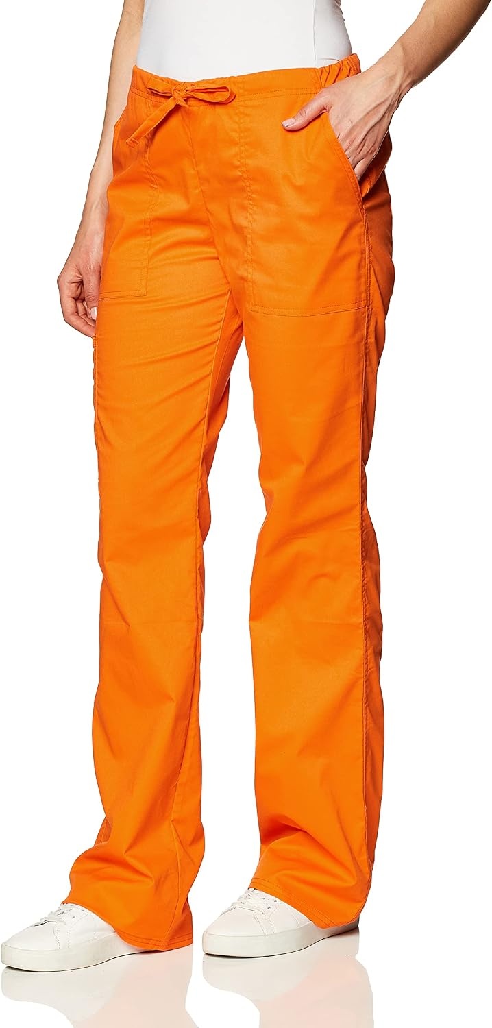 image:imageCherokee Scrub Pants for Women Mid Rise Flare Leg Drawstring Cargo Medical Uniform 4 Pocket Durable Easy Care Stretch 4044Pumpkin