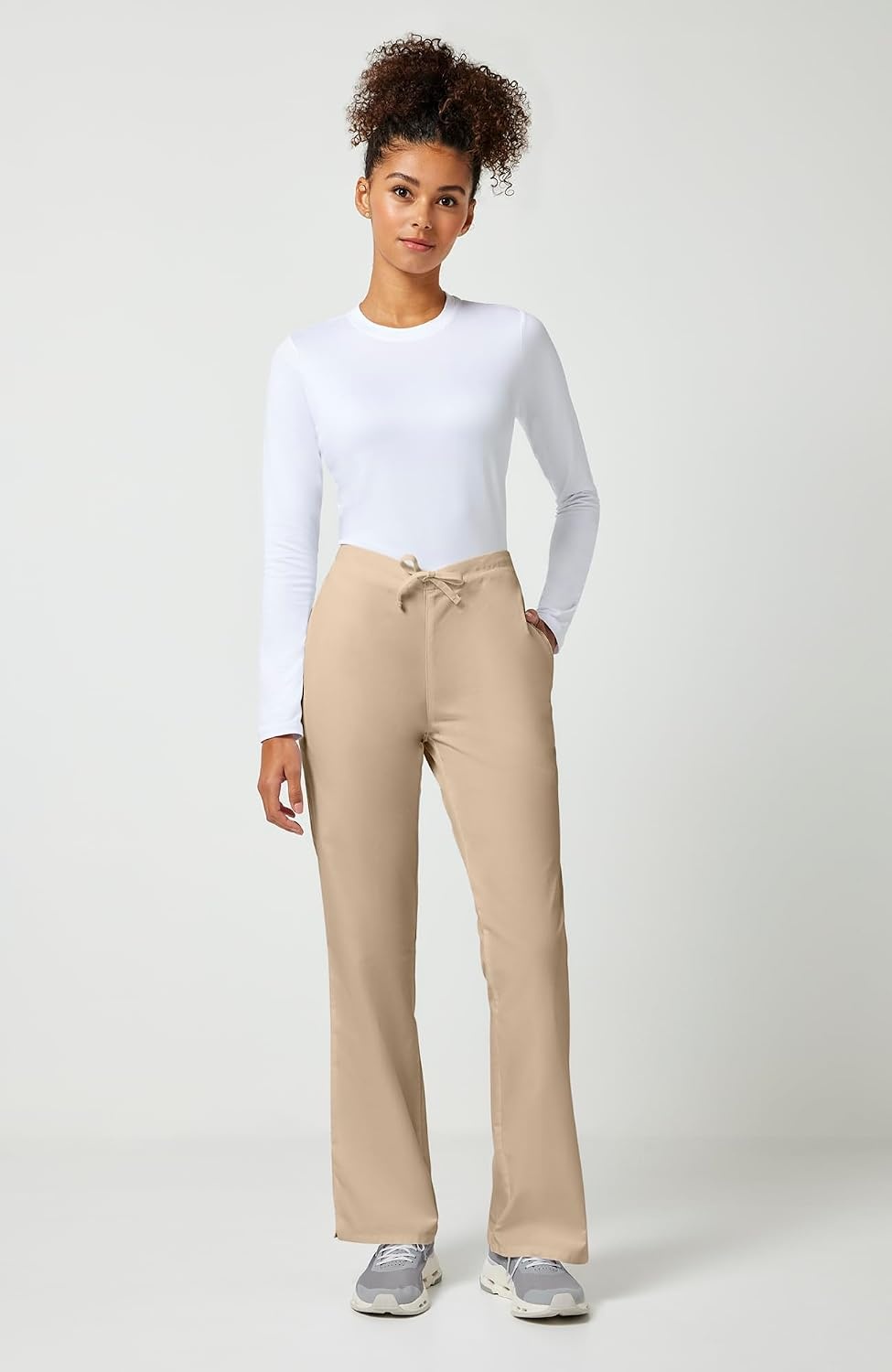 image:imageCherokee WW Originals Scrub Pants for Women Flare Leg 3 PocketsKhaki