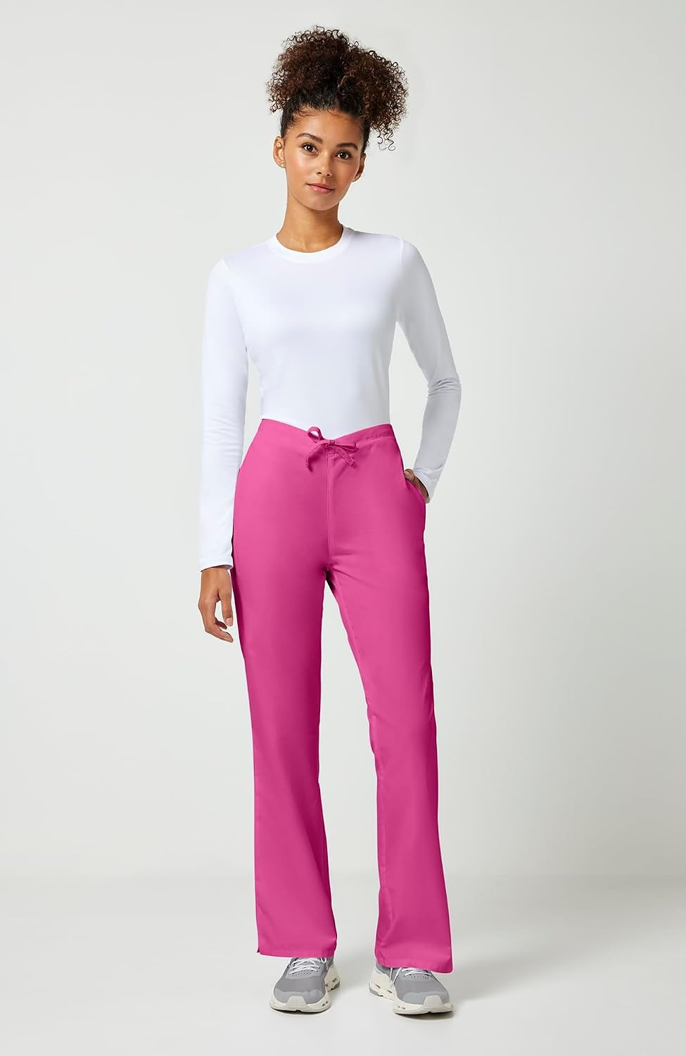 image:imageCherokee WW Originals Scrub Pants for Women Flare Leg 3 PocketsShocking Pink
