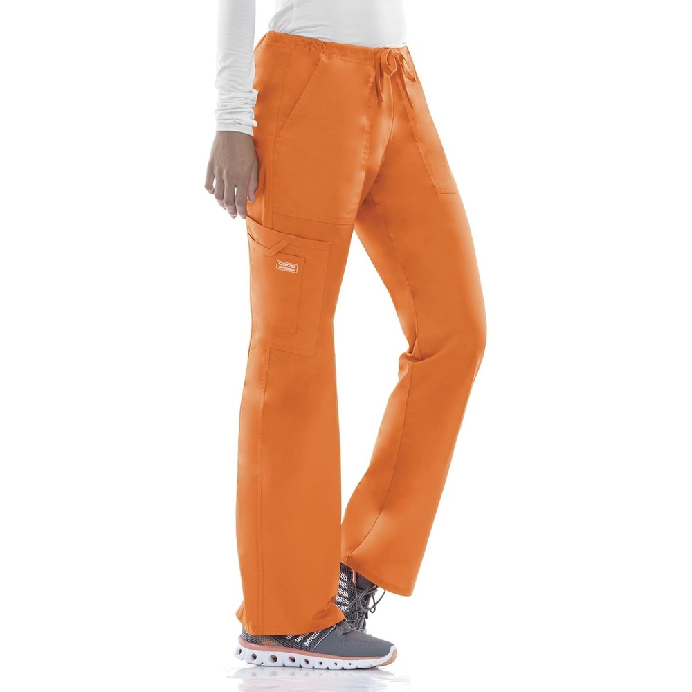 image:imageCherokee Scrub Pants for Women Mid Rise Flare Leg Drawstring Cargo Medical Uniform 4 Pocket Durable Easy Care Stretch  4044Pumpkin