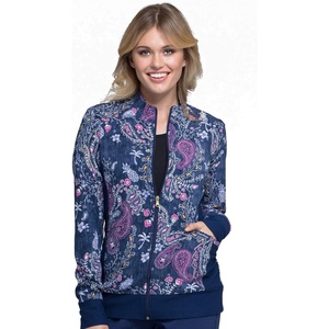 Cherokee Flexibles Women Warm Up Scrubs Jacket Zip Front Knit Panel CK308(Pineapple Paisley)