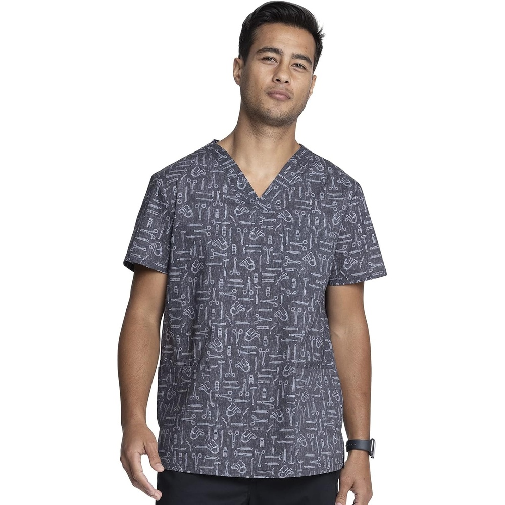 image:imageCherokee Genuine Men and Women VNeck Printed Top 4 PocketsInstumental Helpers
