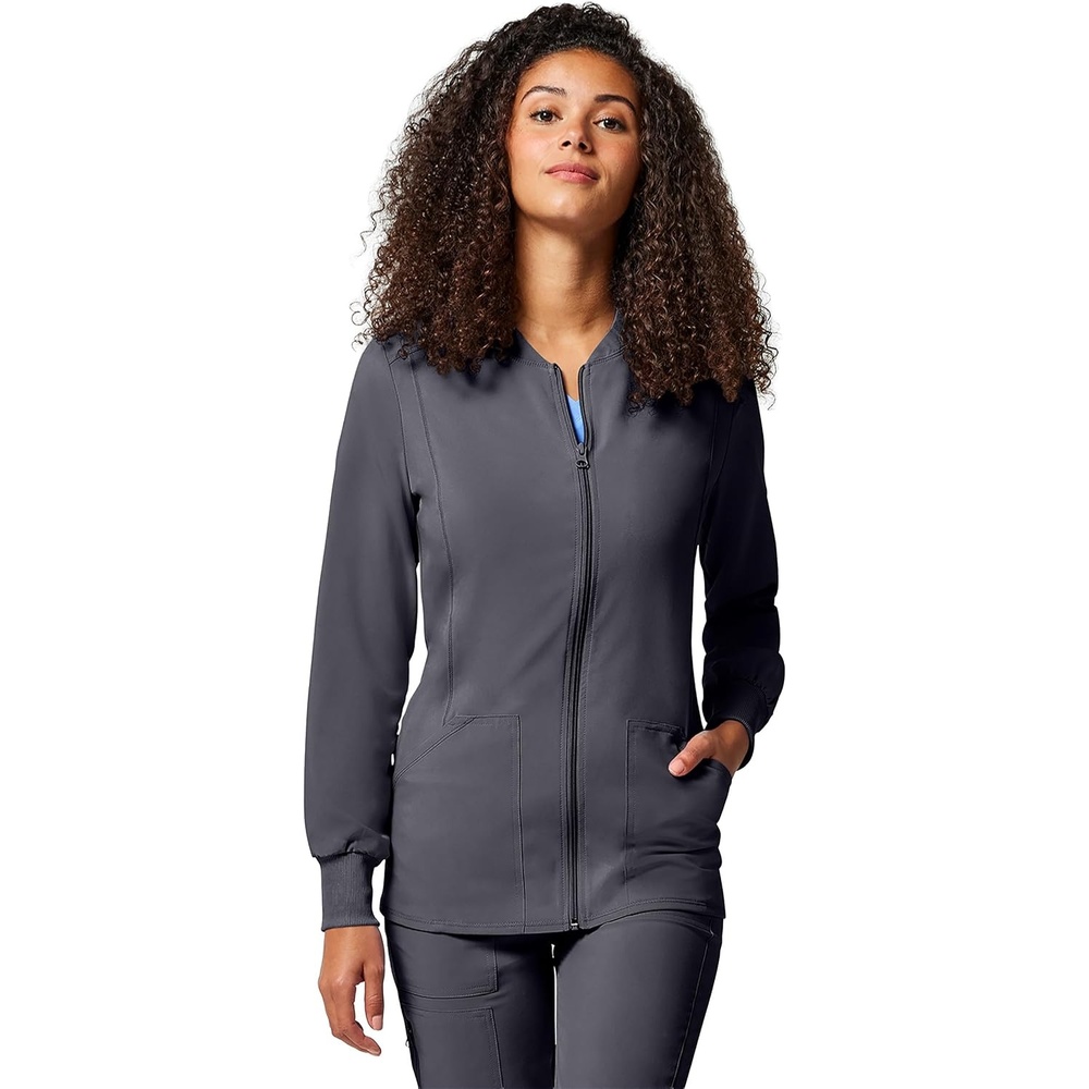 image:imageCherokee Allura Scrub Jacket for Women Zip Front 4 Pockets Tailored FitPewter