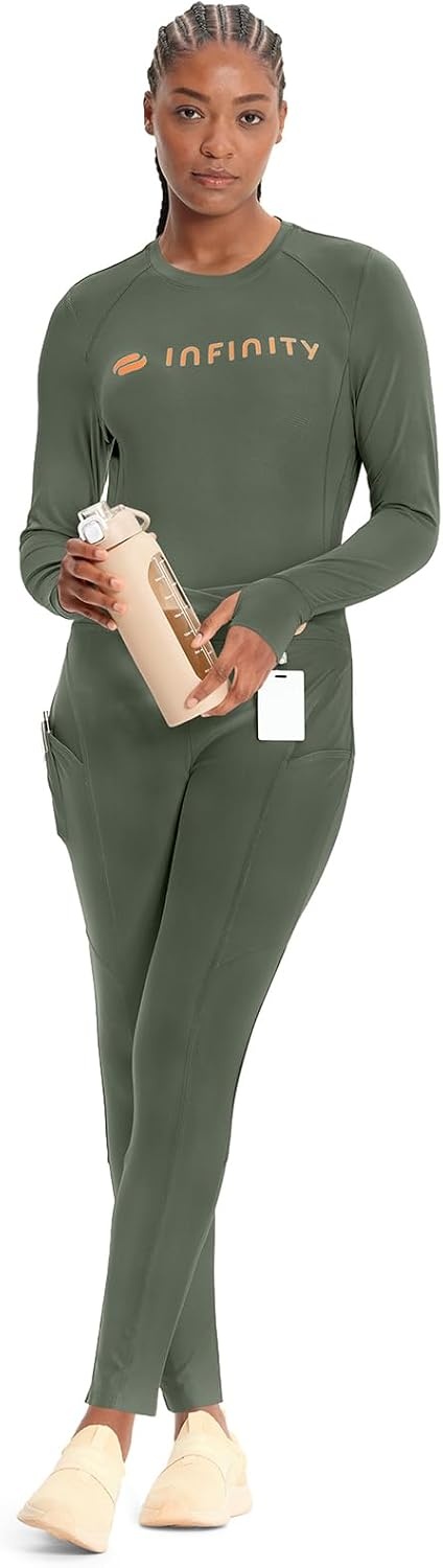 image:imageCherokee Kinetic Womens Scrub Leggings Natural Rise 3 Pockets Soft StretchSap Green