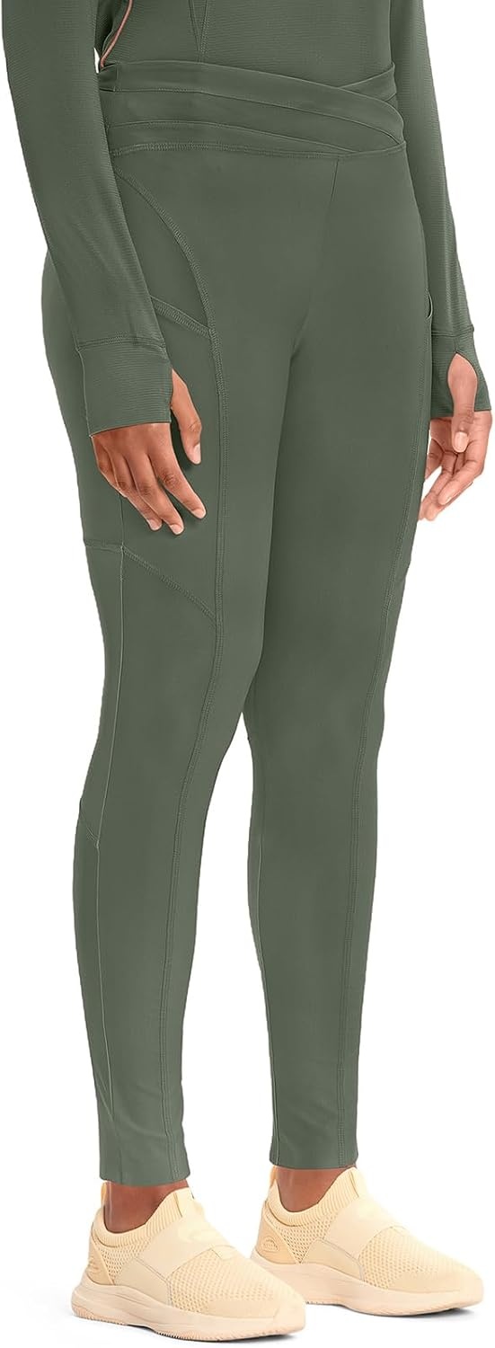 image:imageCherokee Kinetic Womens Scrub Leggings Natural Rise 3 Pockets Soft StretchSap Green