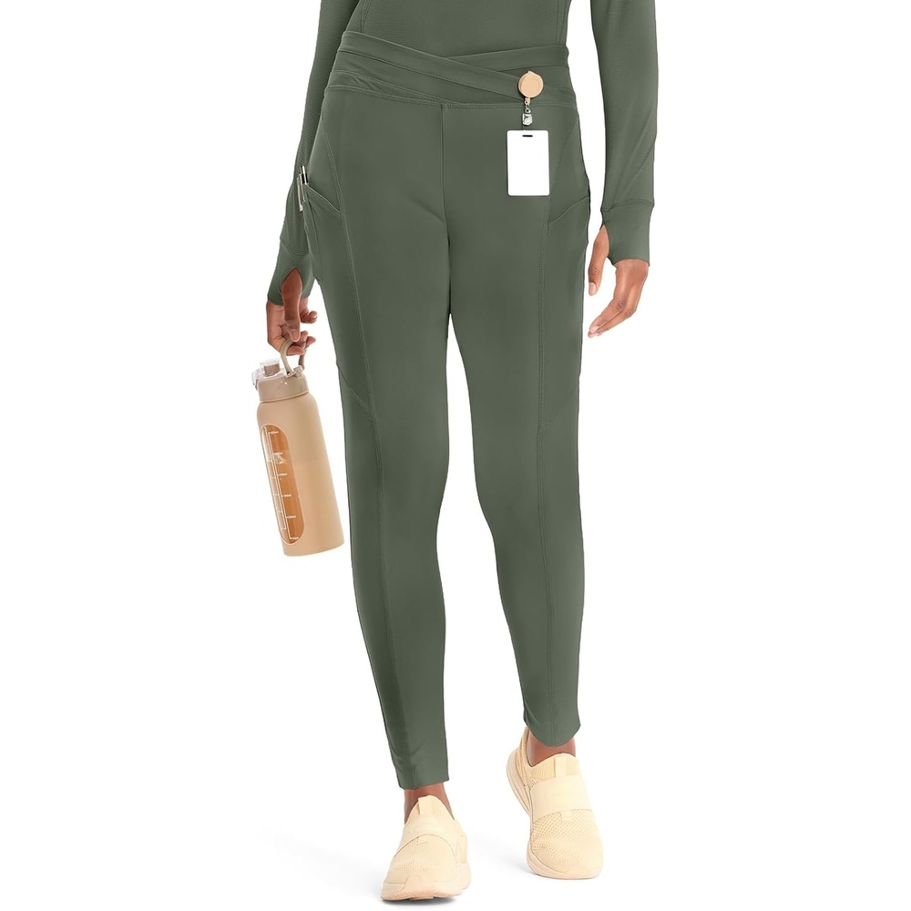 image:imageCherokee Kinetic Womens Scrub Leggings Natural Rise 3 Pockets Soft StretchSap Green