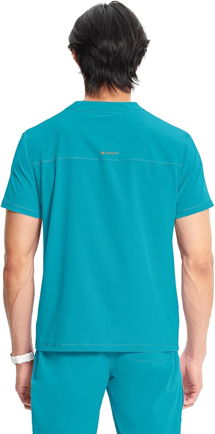 image:imageCherokee Infinity Mens Scrubs Top V Neck Partial Zip with 2 PocketsAquaturque