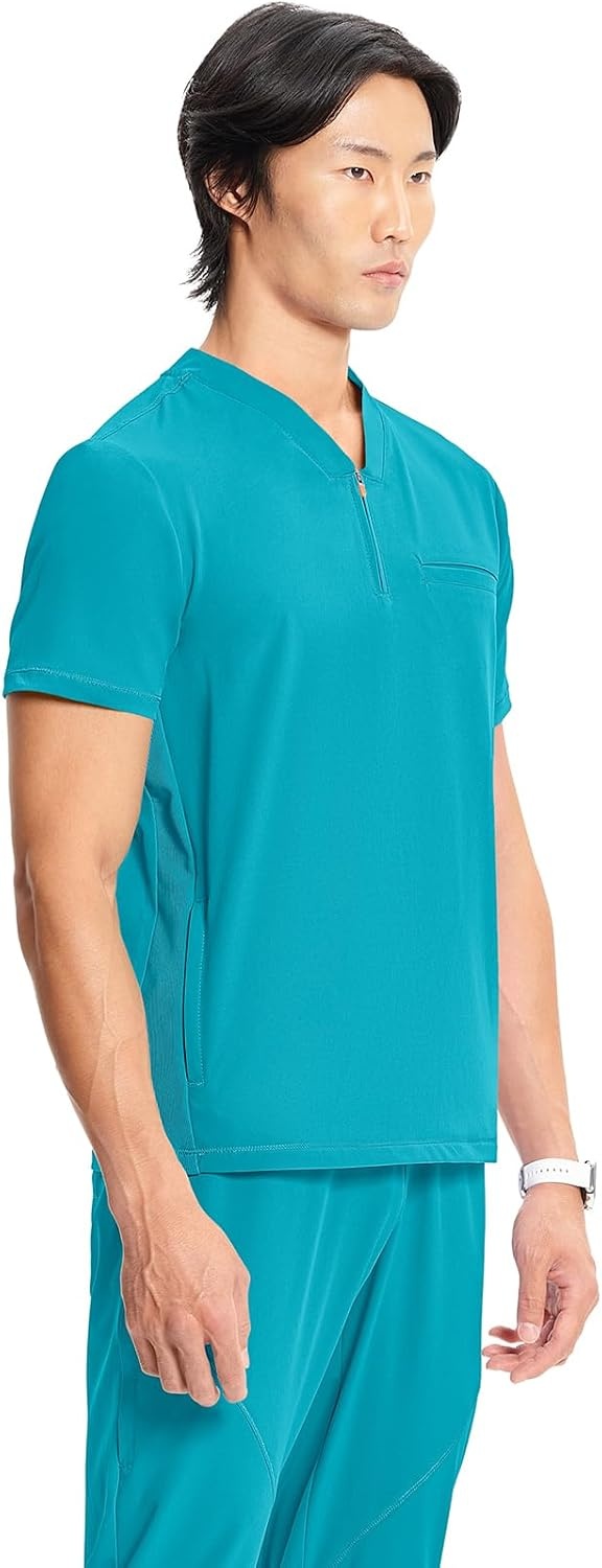 image:imageCherokee Infinity Mens Scrubs Top V Neck Partial Zip with 2 PocketsAquaturque