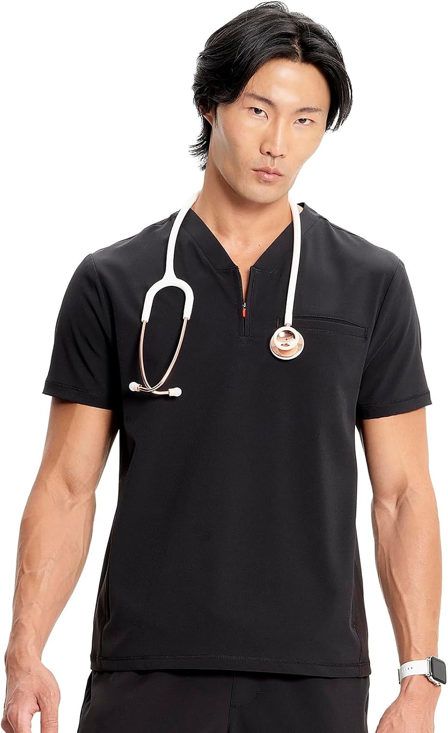 image:imageCherokee Infinity Mens Scrubs Top V Neck Partial Zip with 2 PocketsBlack