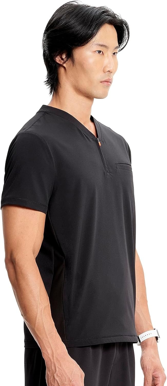 image:imageCherokee Infinity Mens Scrubs Top V Neck Partial Zip with 2 PocketsBlack