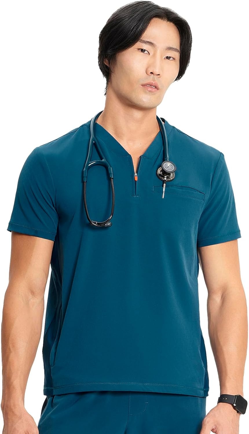 image:imageCherokee Infinity Mens Scrubs Top V Neck Partial Zip with 2 PocketsCaribbean Blue
