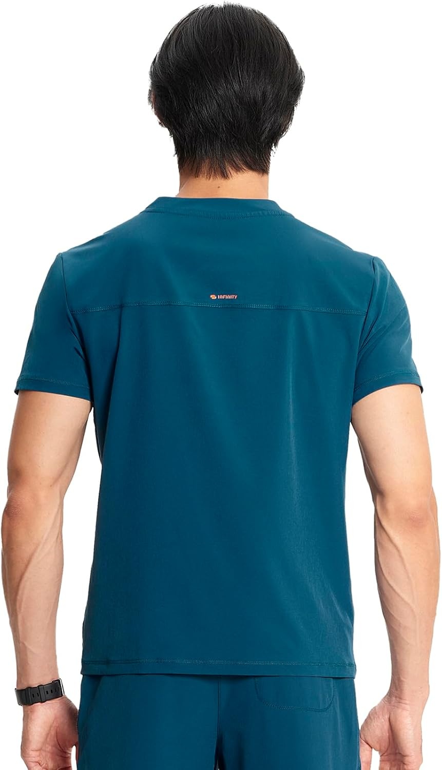 image:imageCherokee Infinity Mens Scrubs Top V Neck Partial Zip with 2 PocketsCaribbean Blue