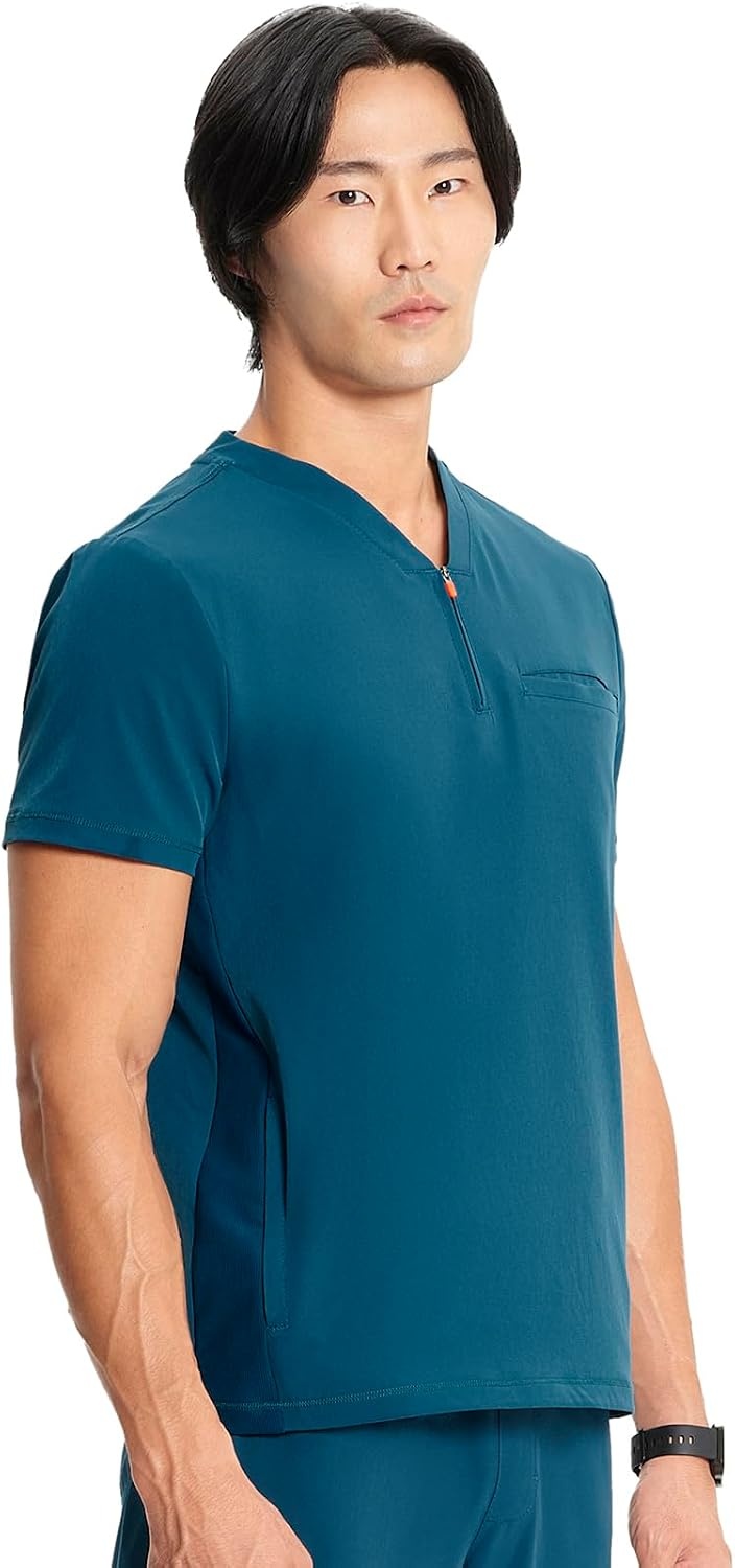 image:imageCherokee Infinity Mens Scrubs Top V Neck Partial Zip with 2 PocketsCaribbean Blue