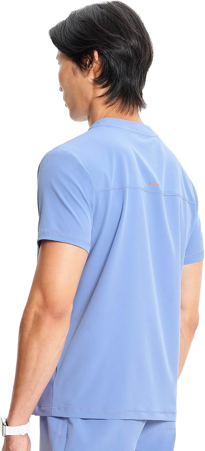 image:imageCherokee Infinity Mens Scrubs Top V Neck Partial Zip with 2 PocketsCiel