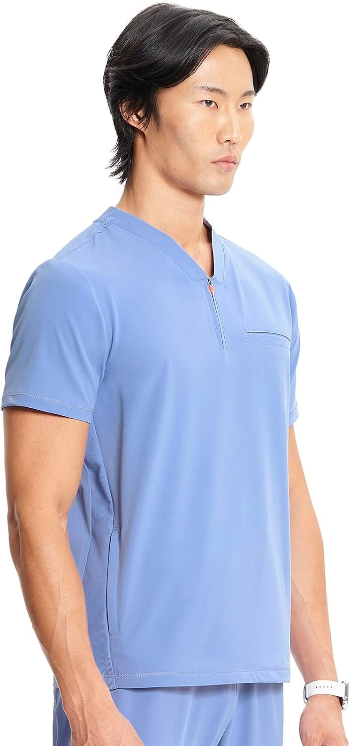 image:imageCherokee Infinity Mens Scrubs Top V Neck Partial Zip with 2 PocketsCiel