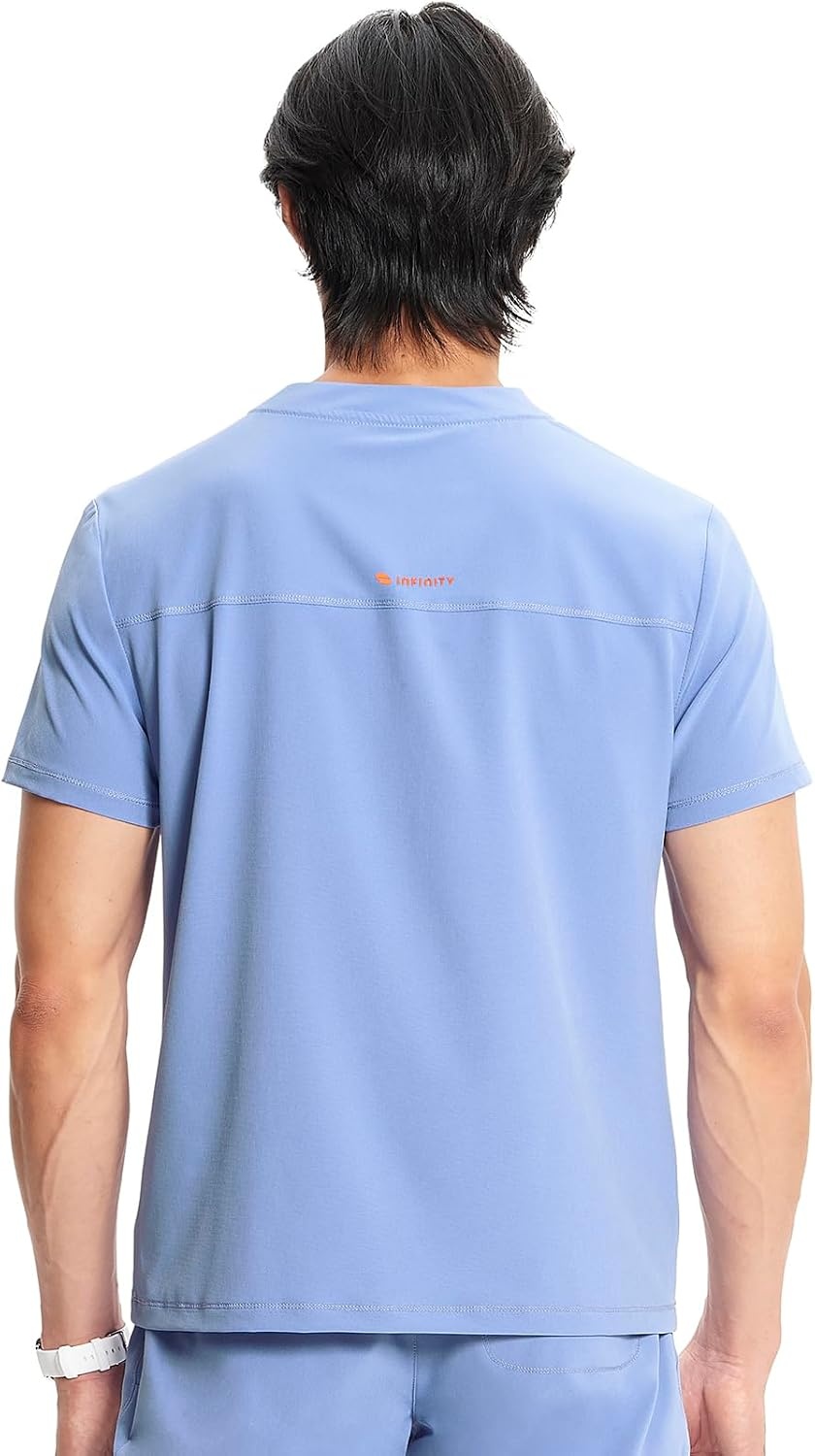 image:imageCherokee Infinity Mens Scrubs Top V Neck Partial Zip with 2 PocketsCiel