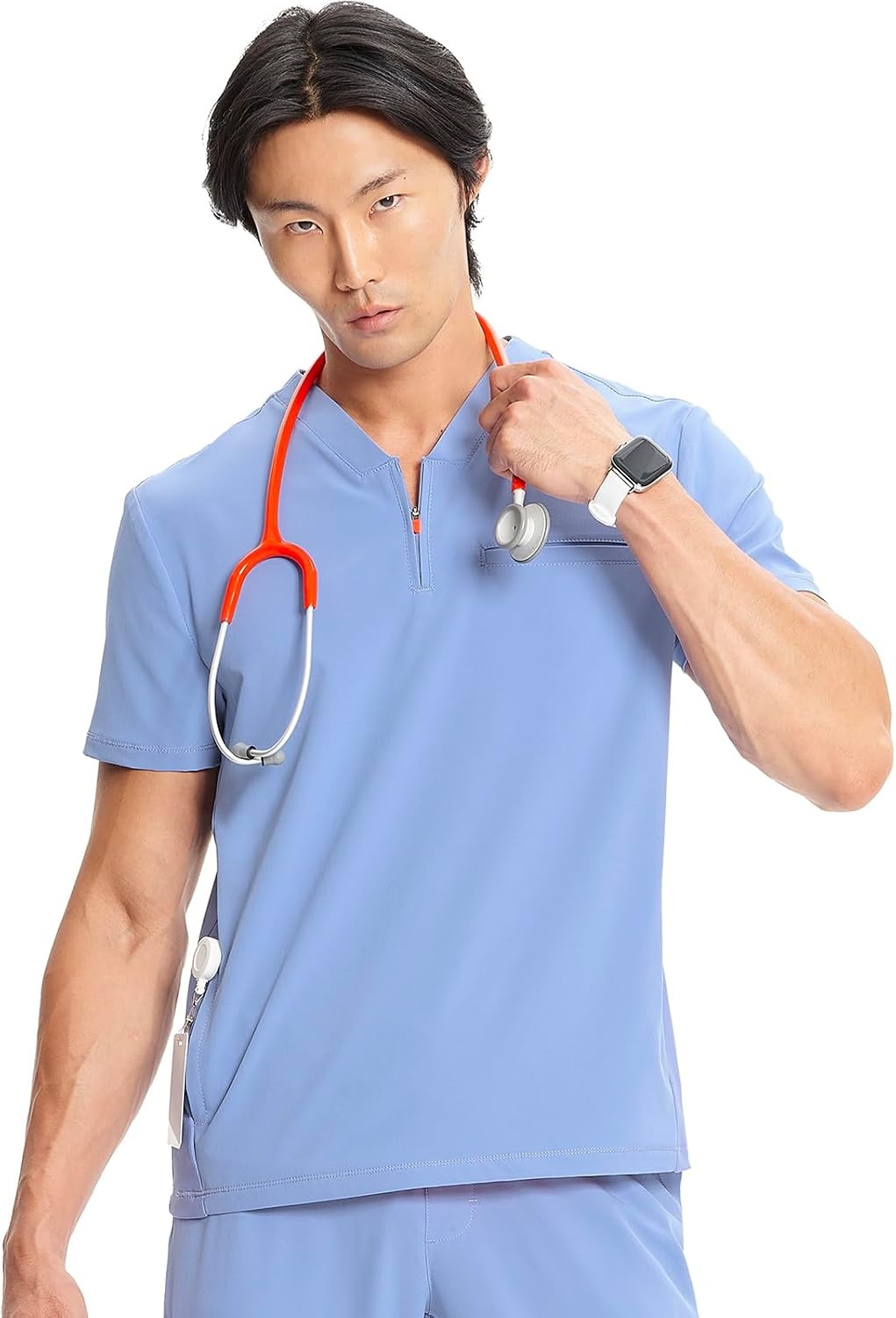 image:imageCherokee Infinity Mens Scrubs Top V Neck Partial Zip with 2 PocketsCiel