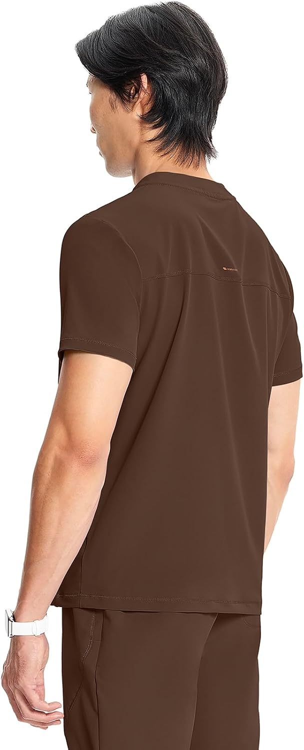 image:imageCherokee Infinity Mens Scrubs Top V Neck Partial Zip with 2 PocketsEspresso Express