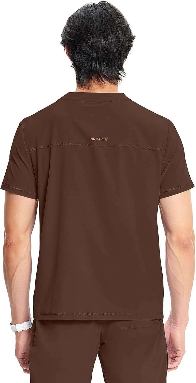 image:imageCherokee Infinity Mens Scrubs Top V Neck Partial Zip with 2 PocketsEspresso Express