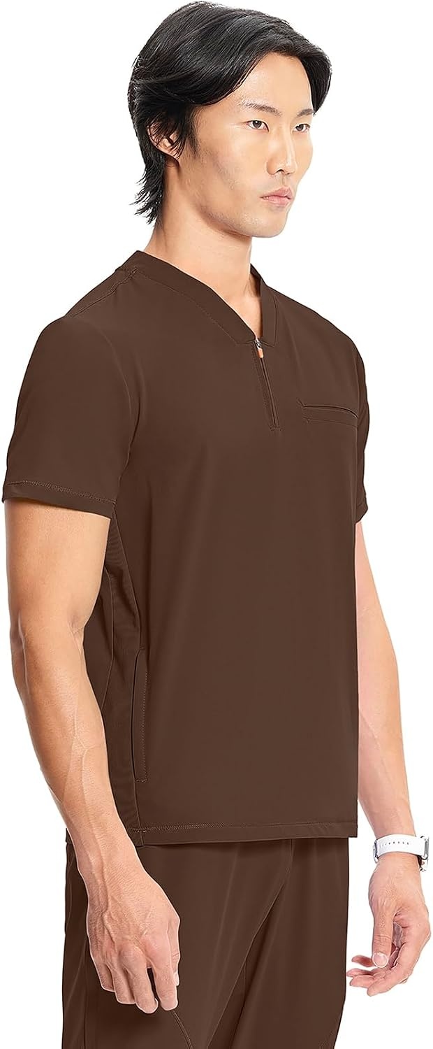 image:imageCherokee Infinity Mens Scrubs Top V Neck Partial Zip with 2 PocketsEspresso Express