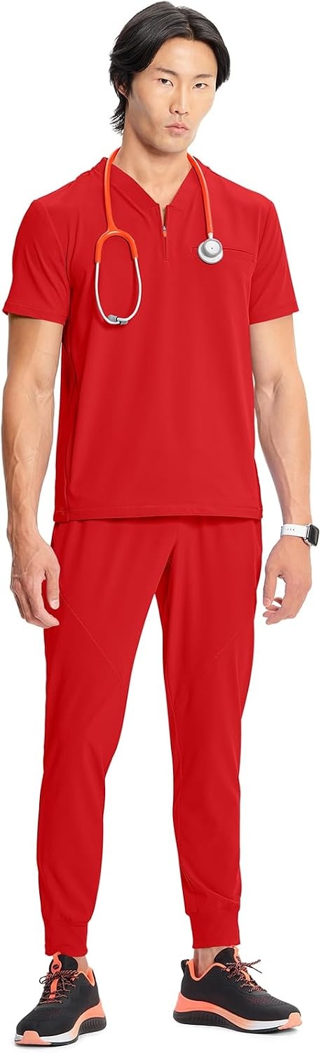 image:imageCherokee Infinity Mens Scrubs Top V Neck Partial Zip with 2 PocketsFire Bird