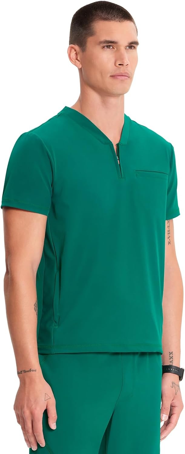 image:imageCherokee Infinity Mens Scrubs Top V Neck Partial Zip with 2 PocketsHunter