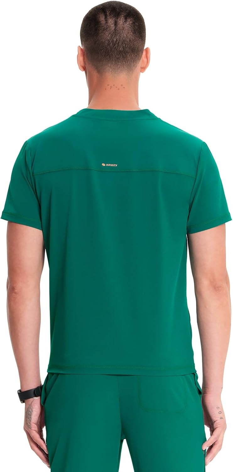 image:imageCherokee Infinity Mens Scrubs Top V Neck Partial Zip with 2 PocketsHunter
