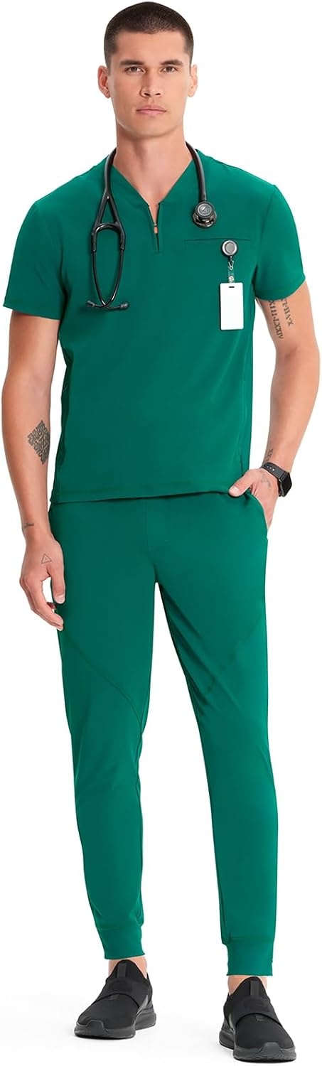 image:imageCherokee Infinity Mens Scrubs Top V Neck Partial Zip with 2 PocketsHunter