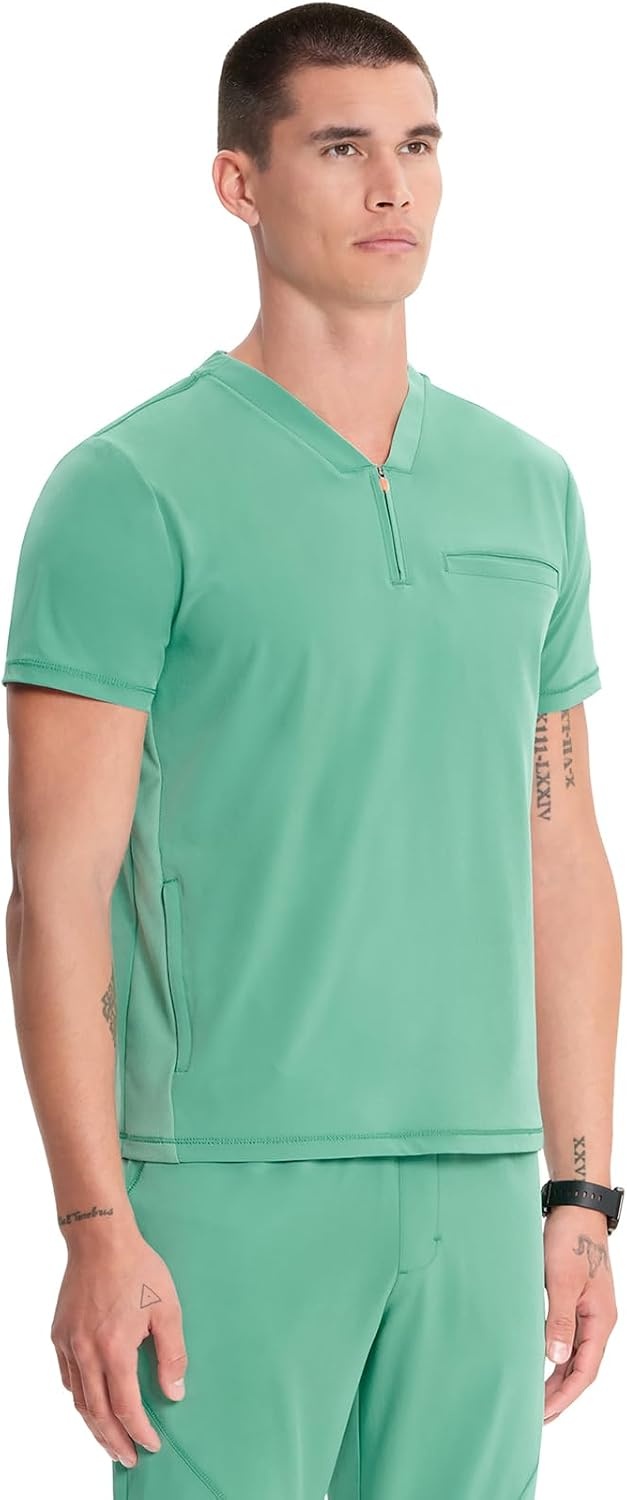 image:imageCherokee Infinity Mens Scrubs Top V Neck Partial Zip with 2 PocketsMatcha Latte